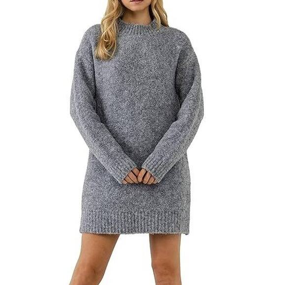 ENGLISH FACTORY Cozy Round Sweater Mini Dress in Heather Gray Grey Medium M NEW - Picture 1 of 4